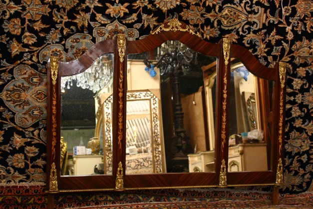 BRASS MOUNTED 3 PANNELLED MIRROR
