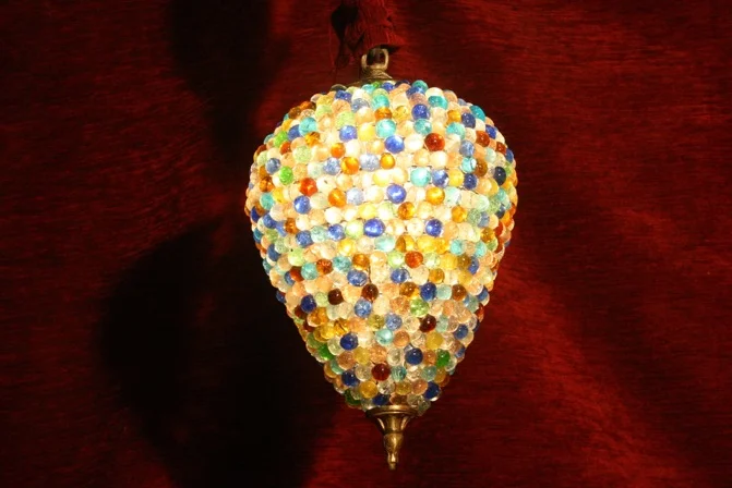 HEAVY BEADED COLOURED GLASS LIGHT