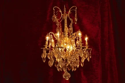 HEAVY SMALL BRASS AND CRYSTAL CHANDELIER