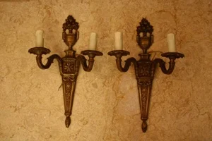 Renaissance Antique Dublin Ireland PAIR BRASS WALL LIGHTS