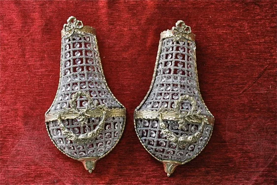 Renaissance Antique Dublin Ireland BRASS AND GLASS WALL LIGHTS