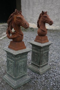 Renaissance Antique Dublin Ireland Cast iron horses and cast iron plinths