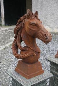 Renaissance Antique Dublin Ireland Cast iron horses and cast iron plinths