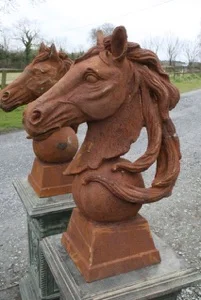 Renaissance Antique Dublin Ireland Cast iron horses and cast iron plinths