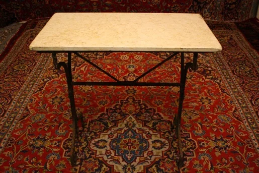 OLD WROUGHT IRON TABLE WITH MARBLE TOP