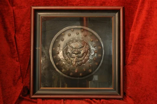 This is a nice ash decorative display box with a Chinese metal shield