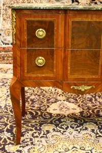 Renaissance Antique Dublin Ireland Marble topped sideboard table with inlay and brass mounts 