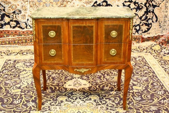 Renaissance Antique Dublin Ireland Marble topped sideboard table with inlay and brass mounts 