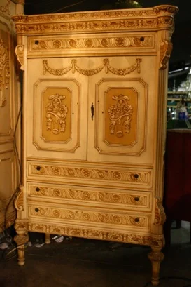 Renaissance Antiques Dublin Ireland Old painted white/cream carved wood french childs wardrobe