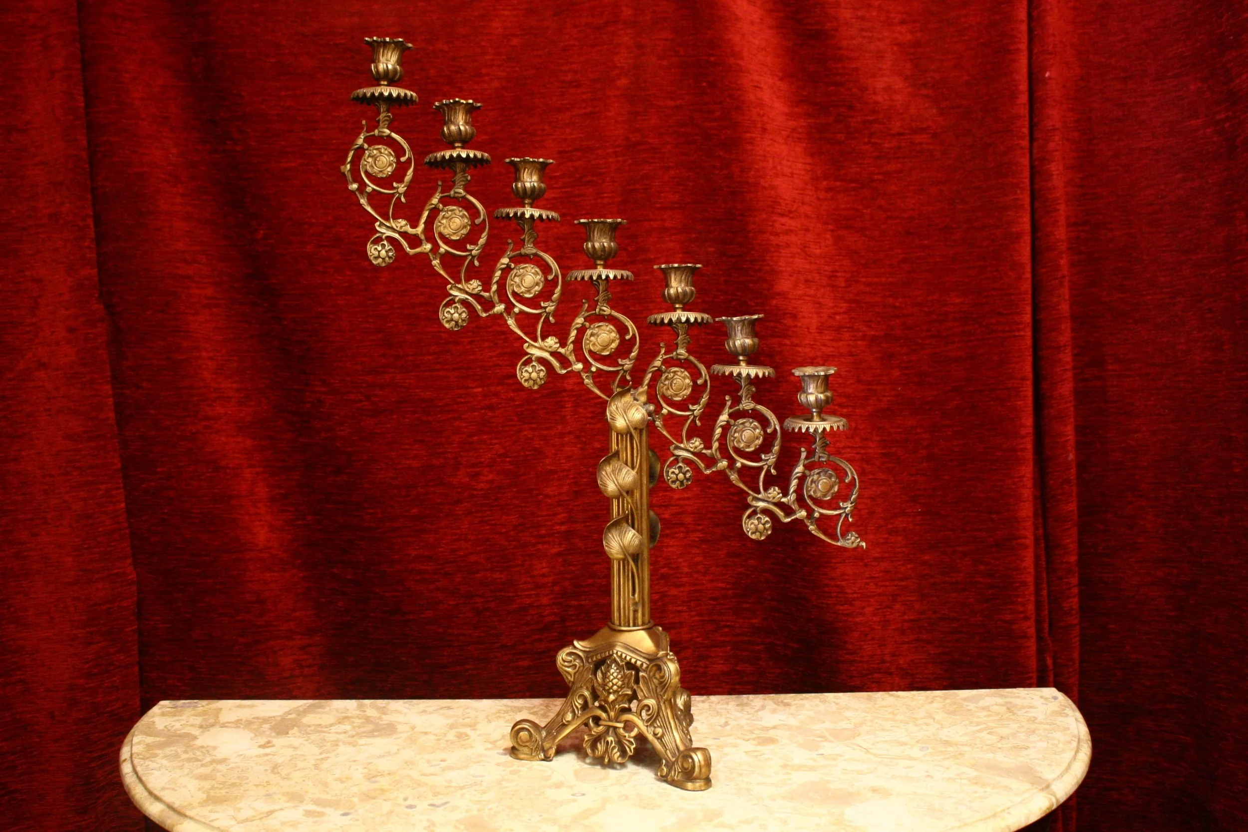 seven piece brass candelabra 