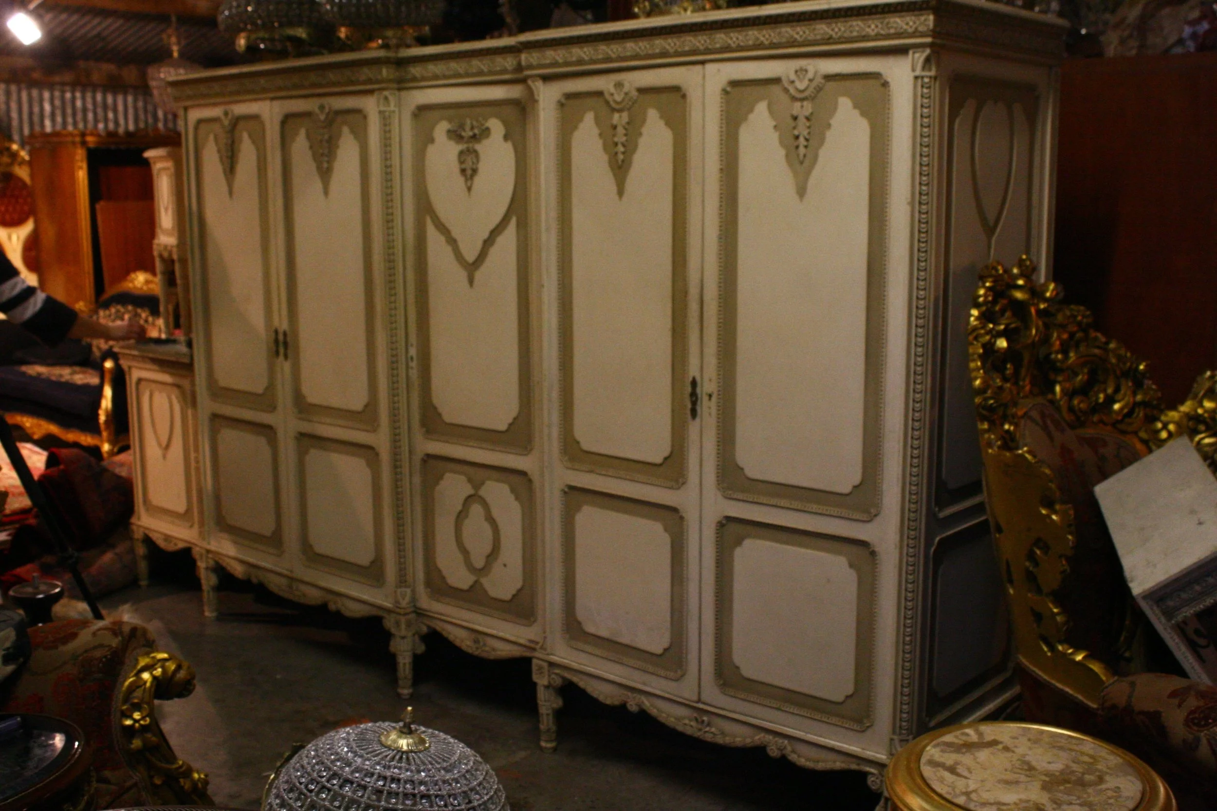 Old Painted White Cream Carved Wood French Wardrobe Renaissance