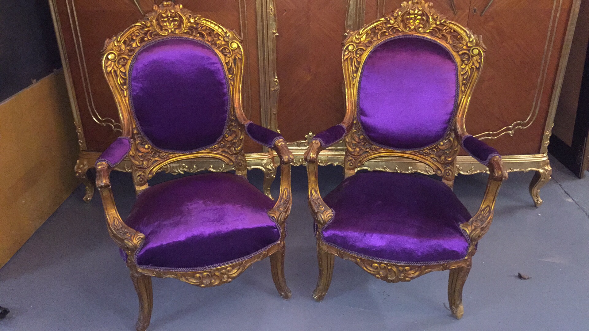 Sale Price Antique purple on gilt chairs €140 each — RENAISSANCE