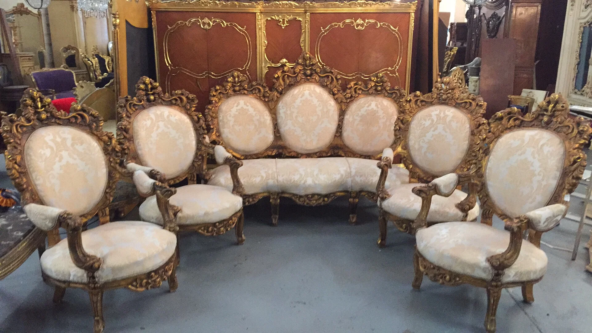 Renaissance Antique Furniture and Lighting Warehouse Dublin Ireland antiques salon suite sofa
