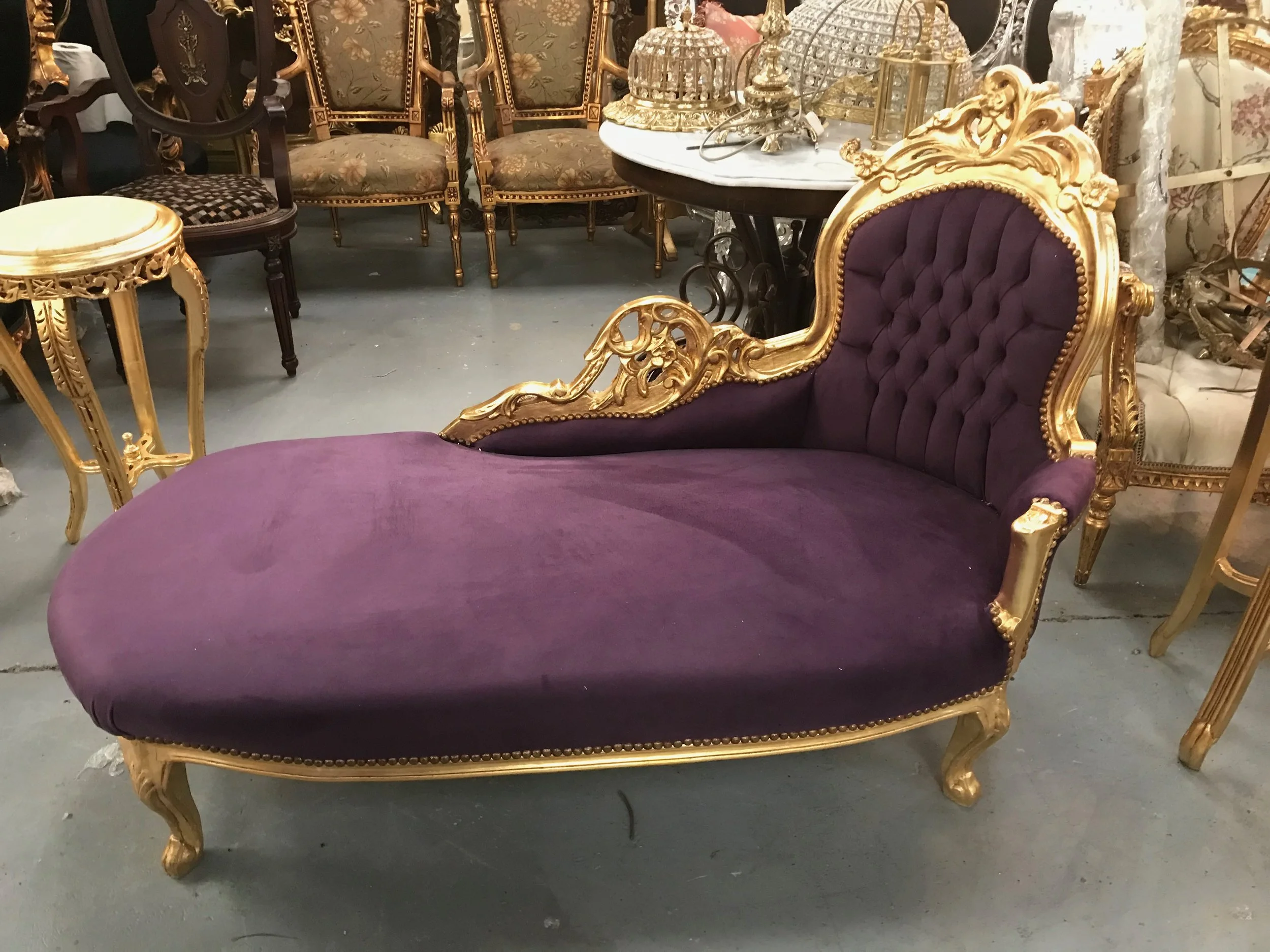 Gold framed chaise longue Renaissance Antique Furniture and Lighting Warehouse Dublin Ireland