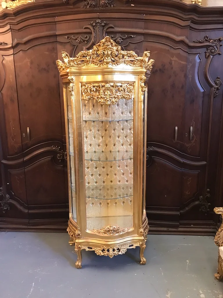 vitrine gilt glass cabinet Renaissance Antique Furniture and Lighting Warehouse Dublin Ireland
