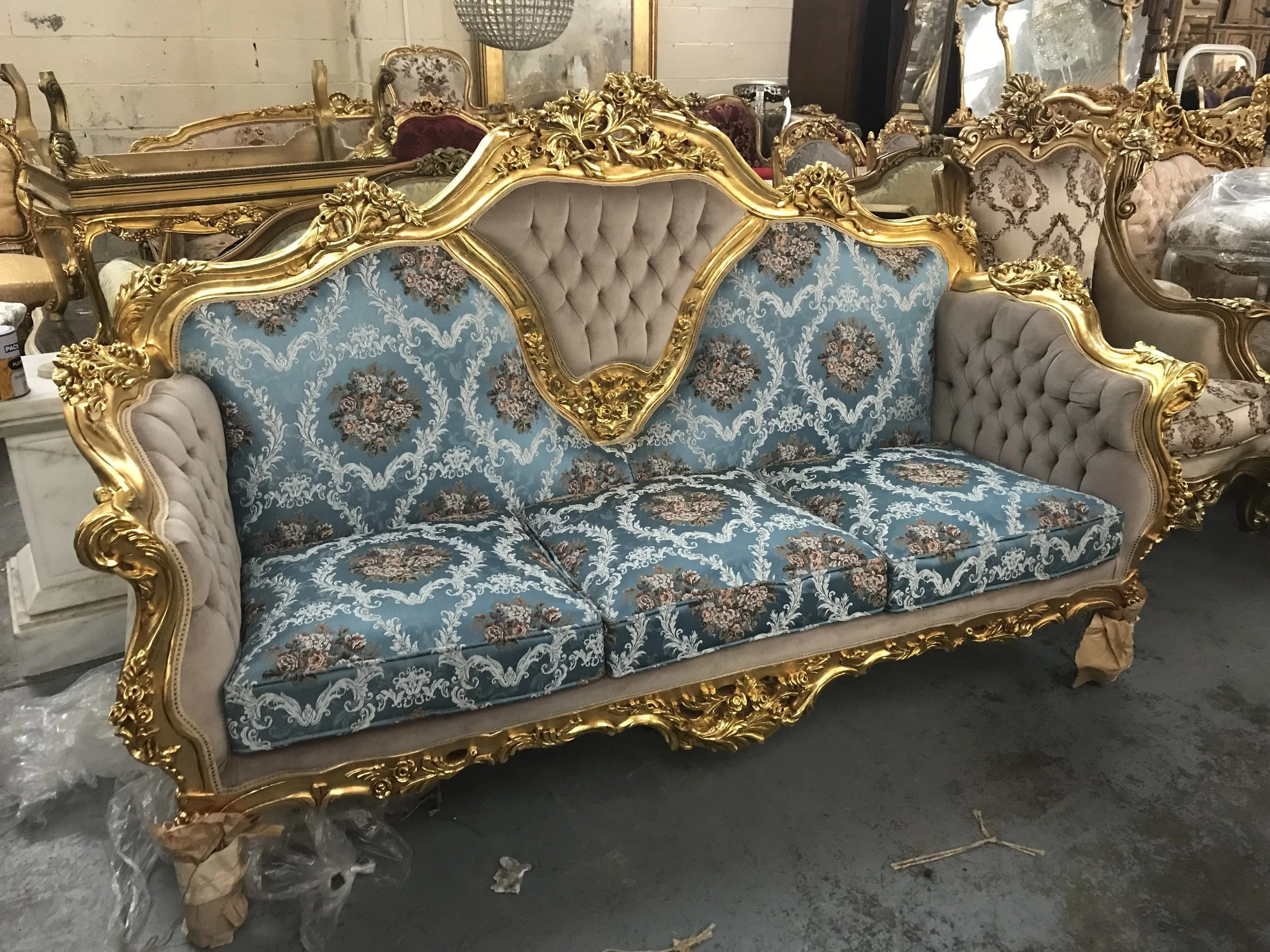 sofa salon carved wood Renaissance Antique Furniture and Lighting Warehouse Dublin Ireland