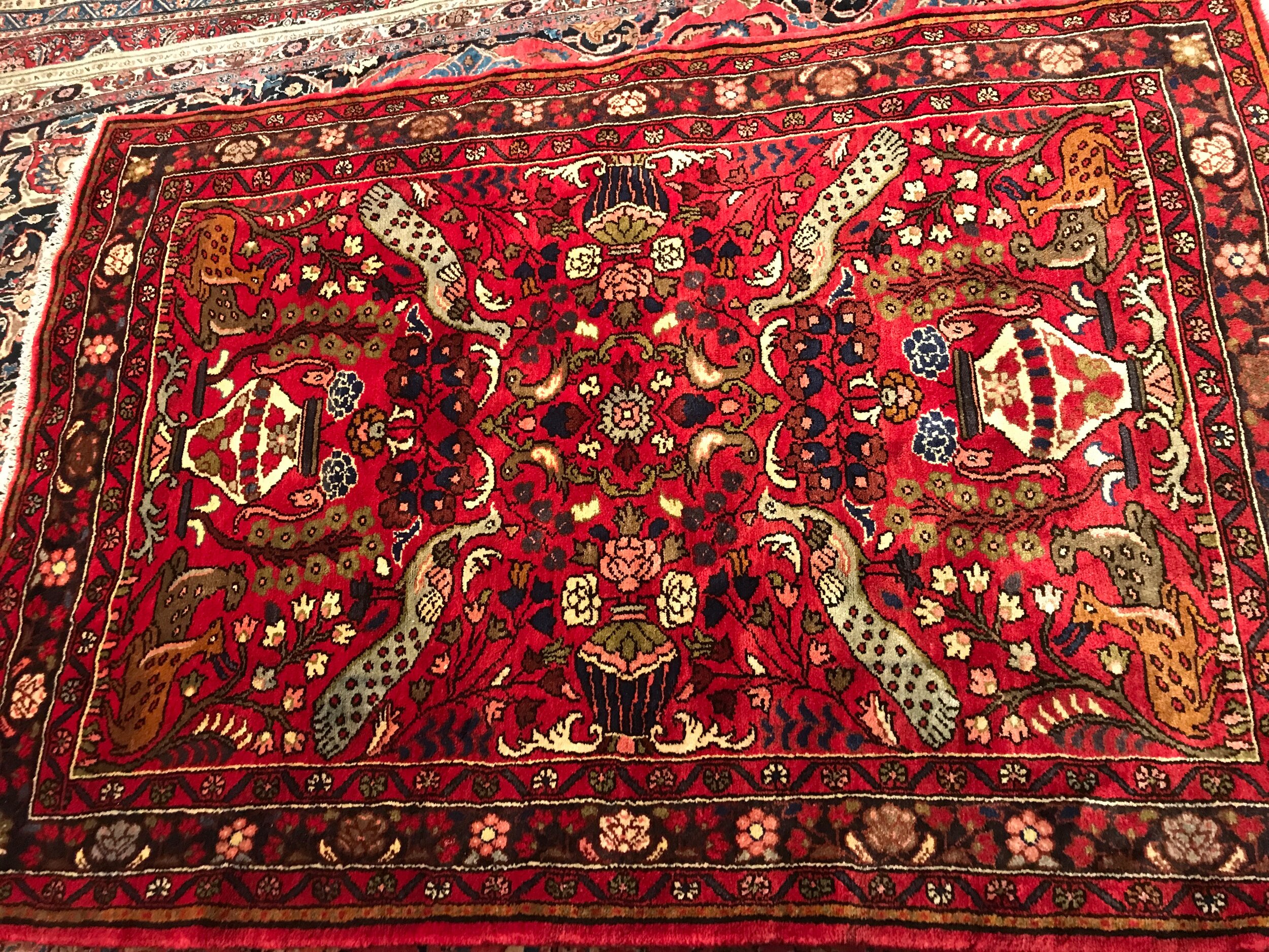 Perser Hamedan Carpet 80x190 Hand Knotted Red Mirror Pattern Wool Short Pile 