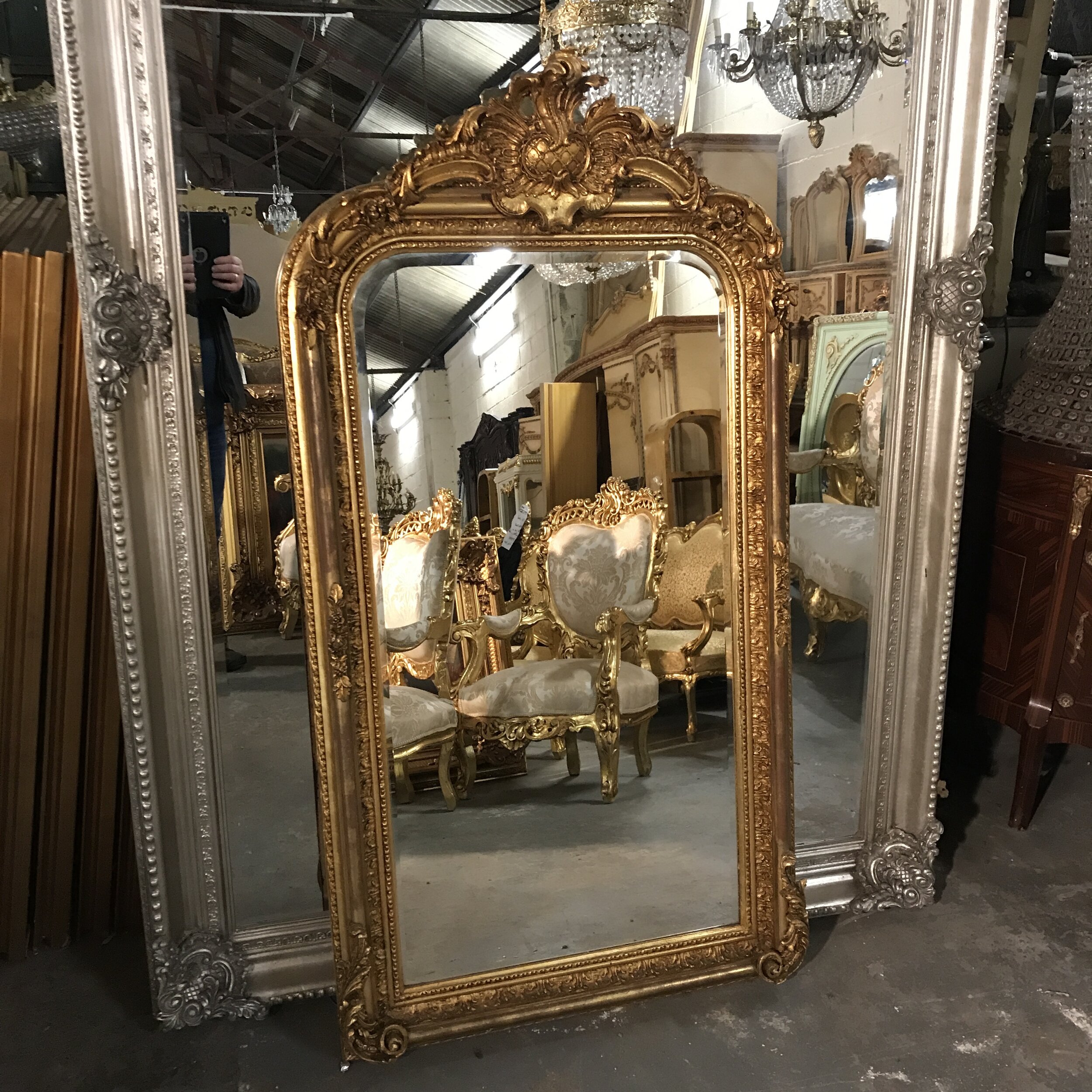 Vertical gilt framed mirror Renaissance Antique Furniture and Lighting Warehouse Dublin Ireland