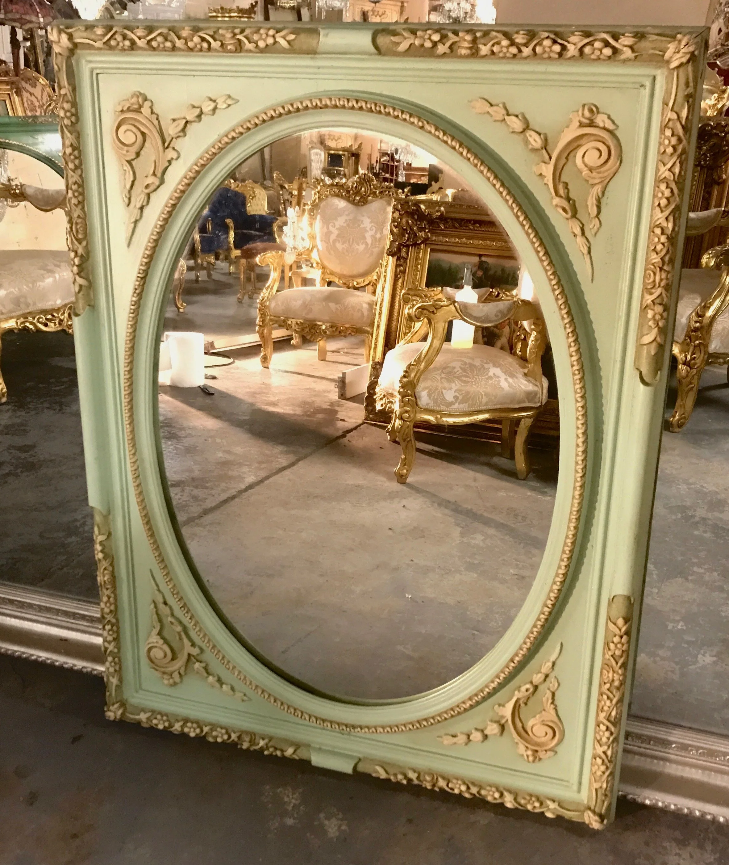 Mint and cream framed mirror Renaissance Antique Furniture and Lighting Warehouse Dublin Ireland