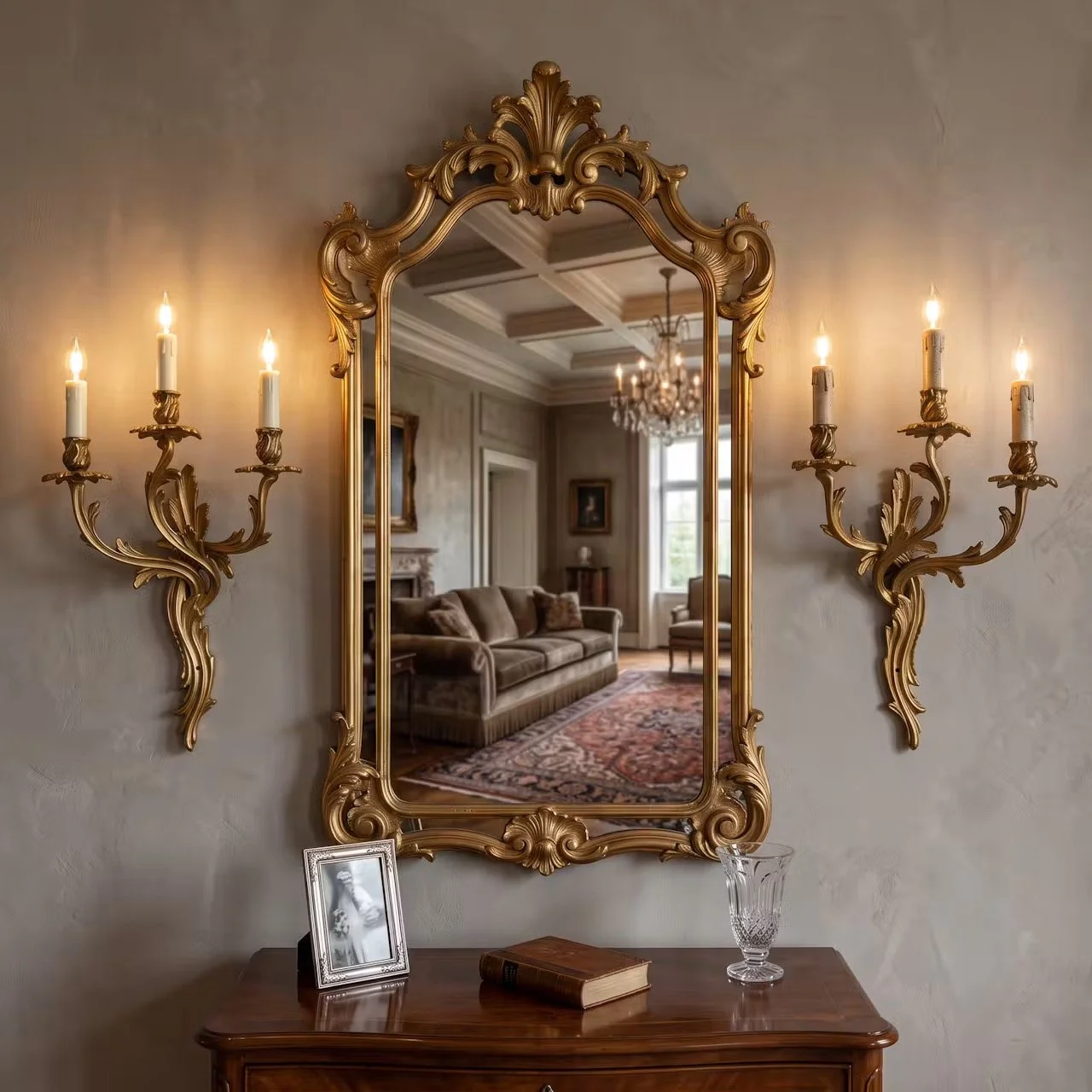 Pair of nice quality old brass French wall lights.