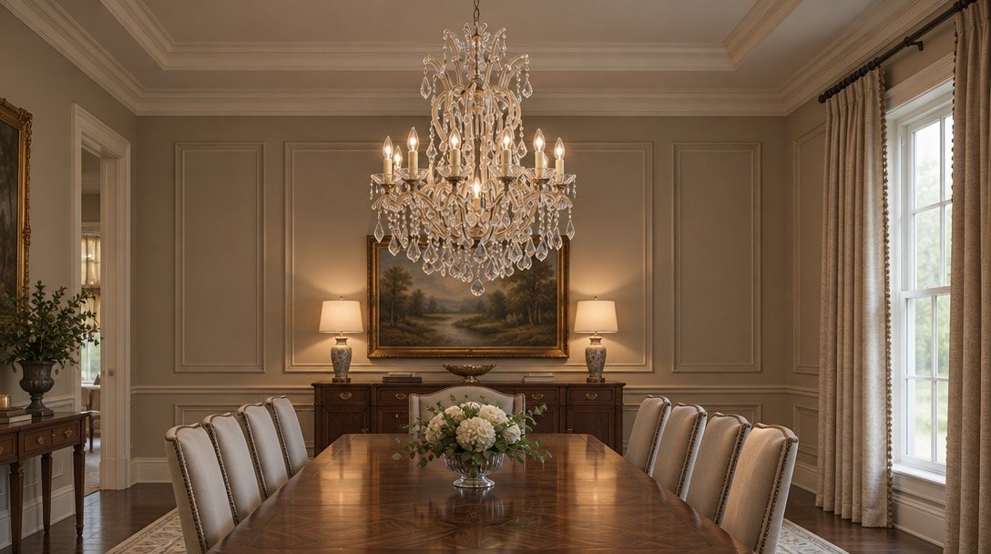 Nice sized Cristal chandelier. Good size and shape.