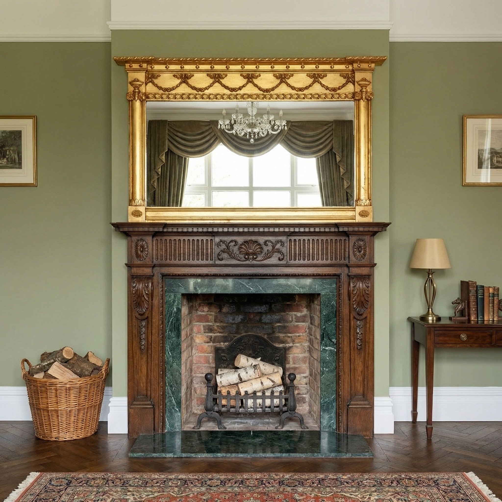 Regency styled wood framed gilt gold wood overmantel mirror