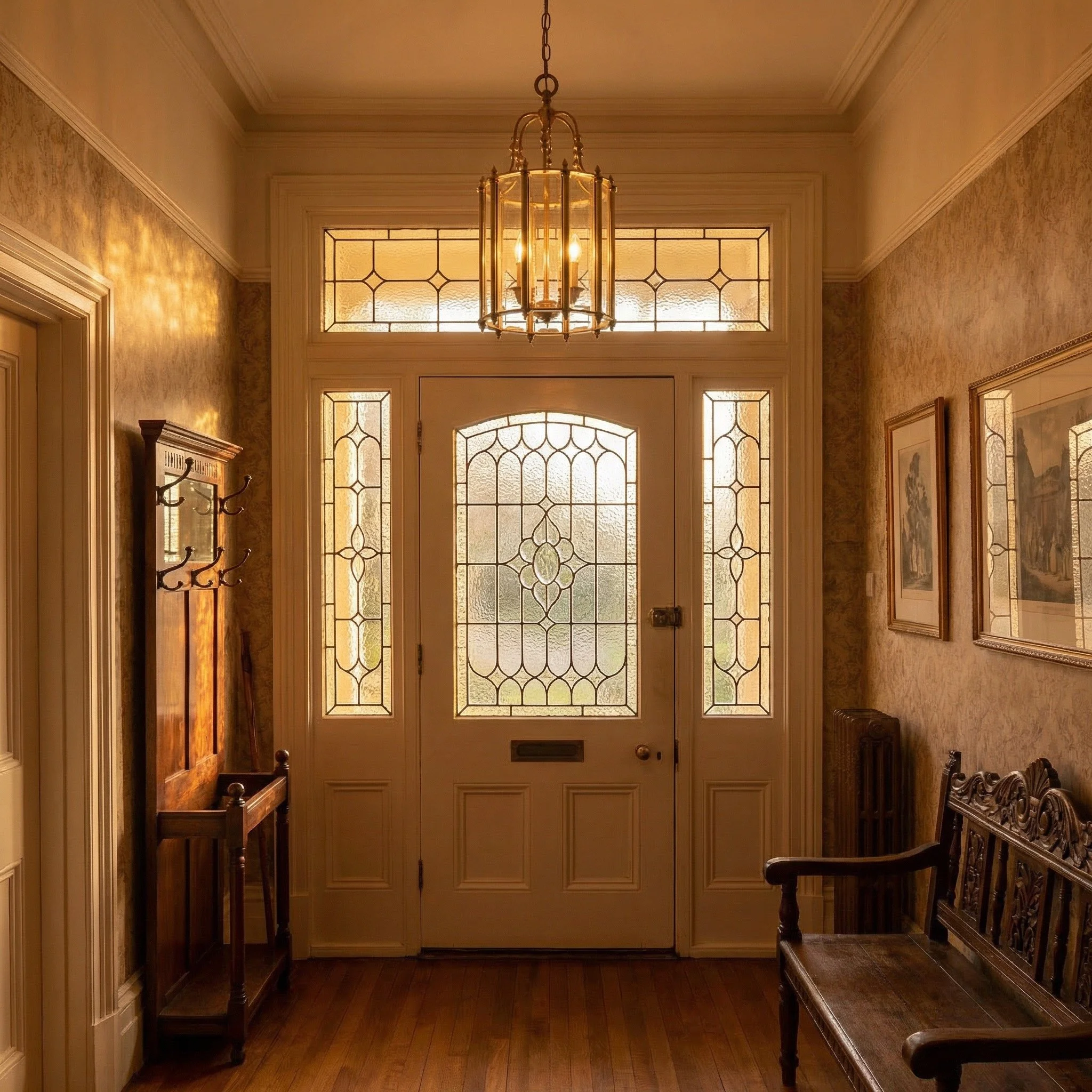 Panelled glass solid brass lantern