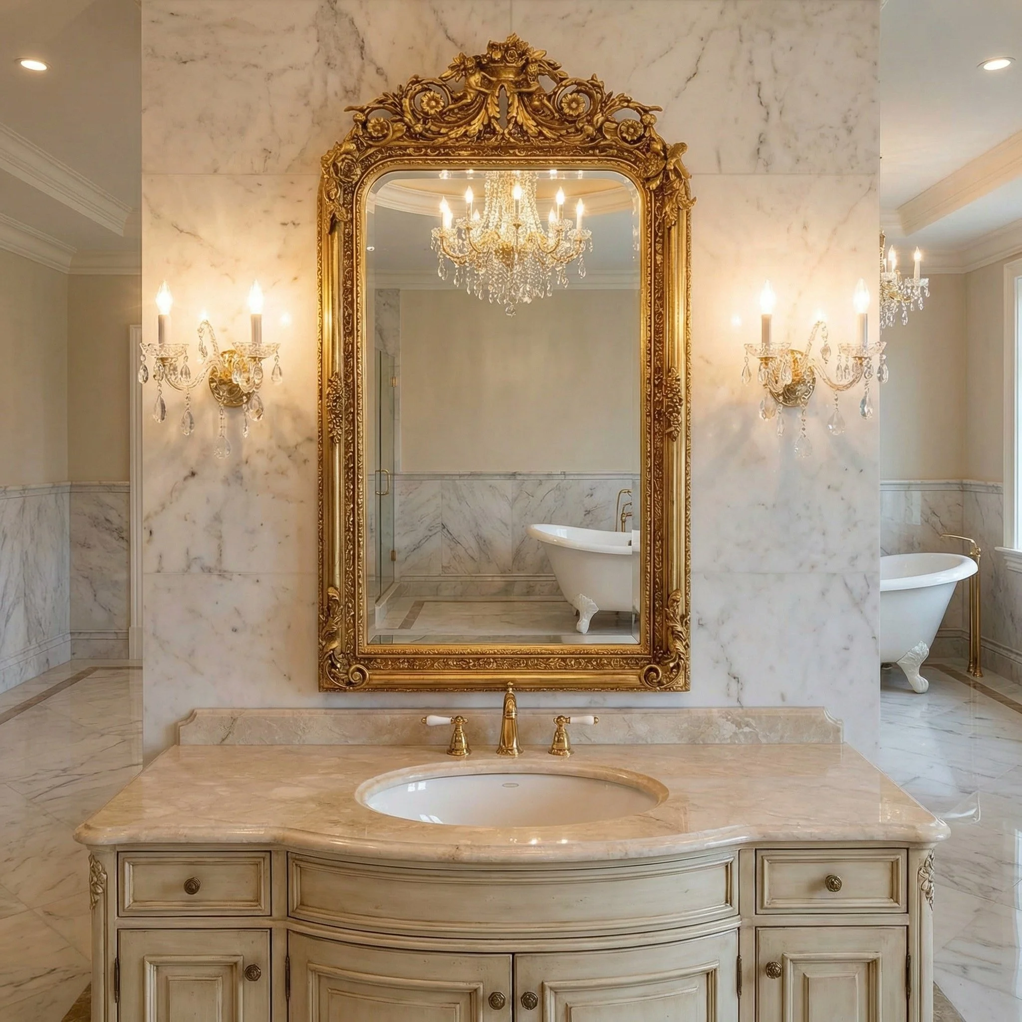 Medium cherub framed mirror with gilt frame