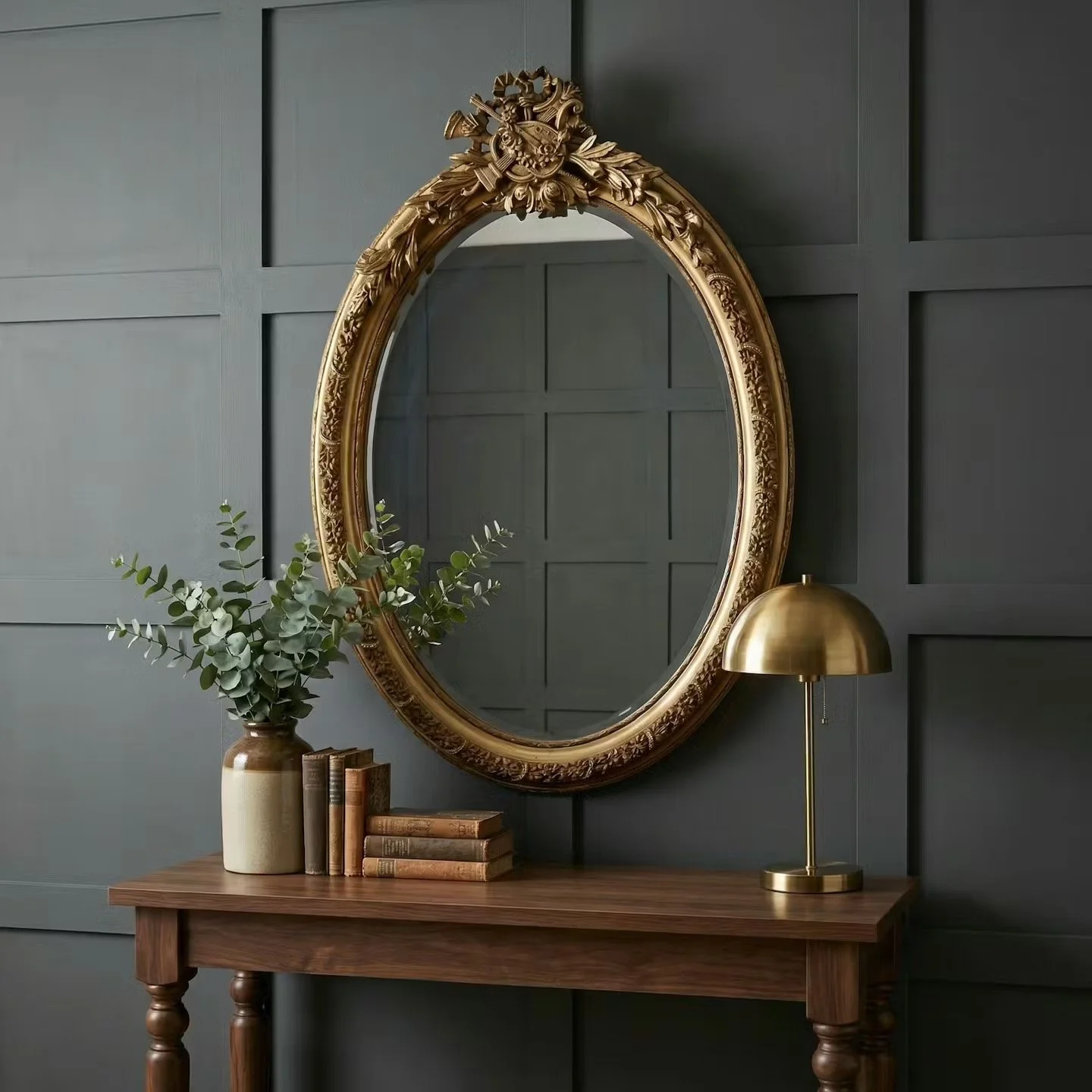 Large oval gilt gold mirror