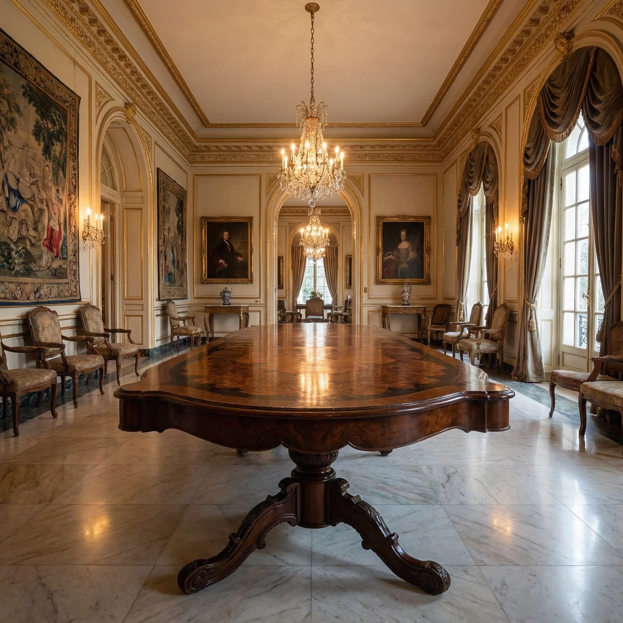 Large inlaid dining table with mother of pearl