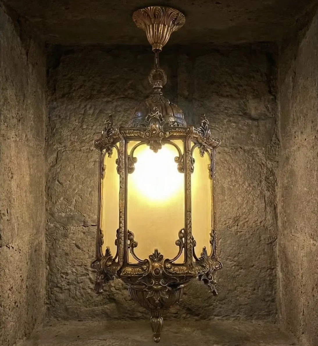 Medium sized very detailed sold brass lantern