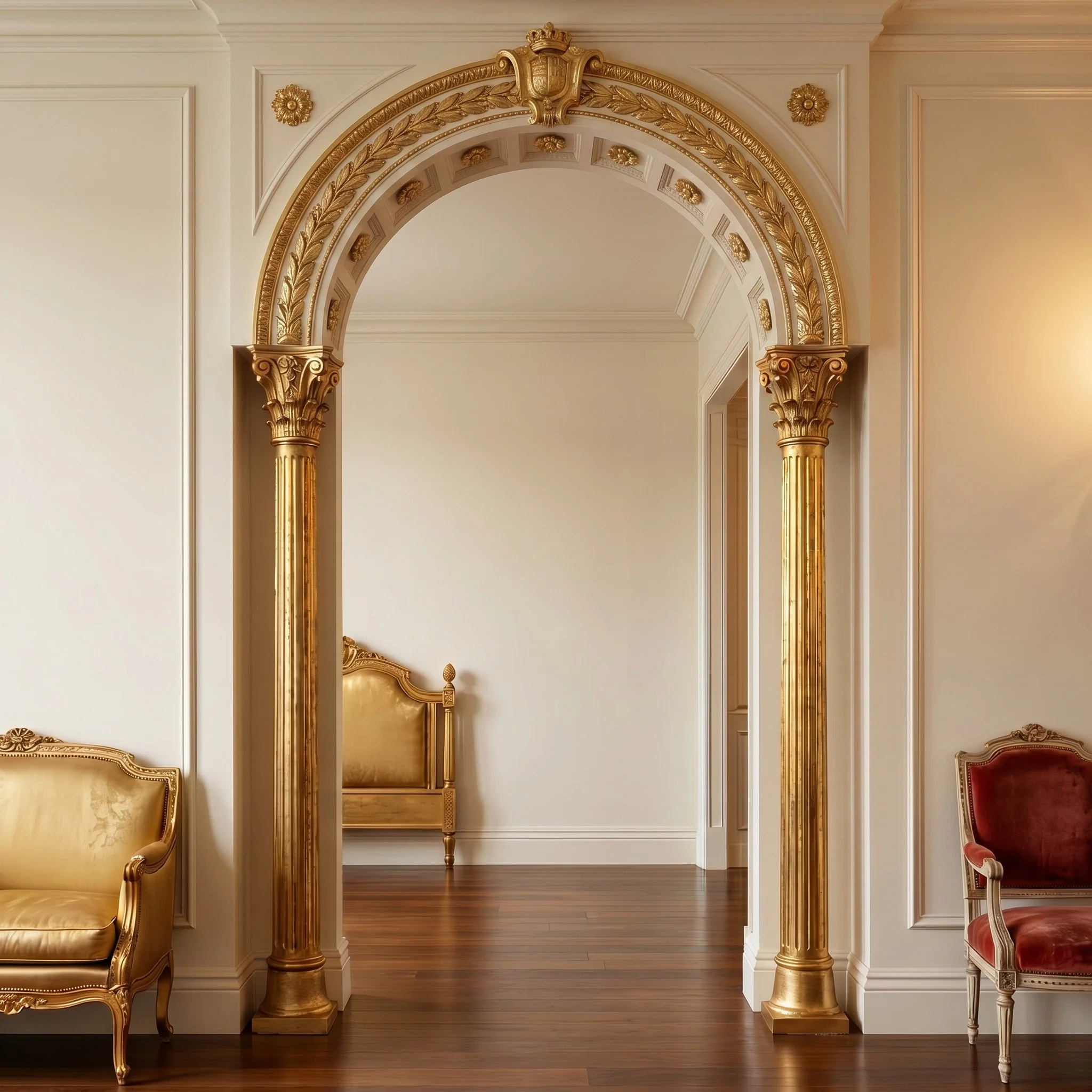 Gilt gold carved wood pillars