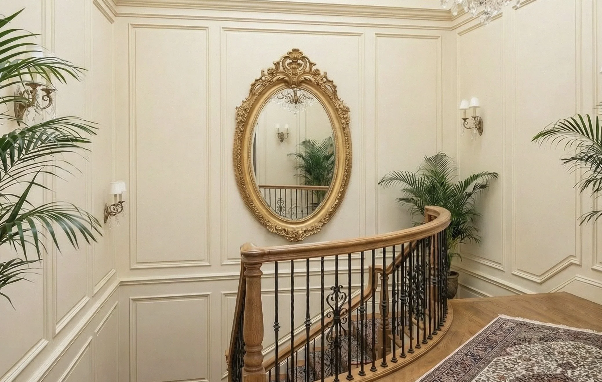 Very large oval gilt gold mirror