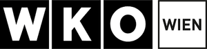 Schwarz-weiße Grafik mit den Buchstaben 'W K O' und dem Wort 'WIEN'