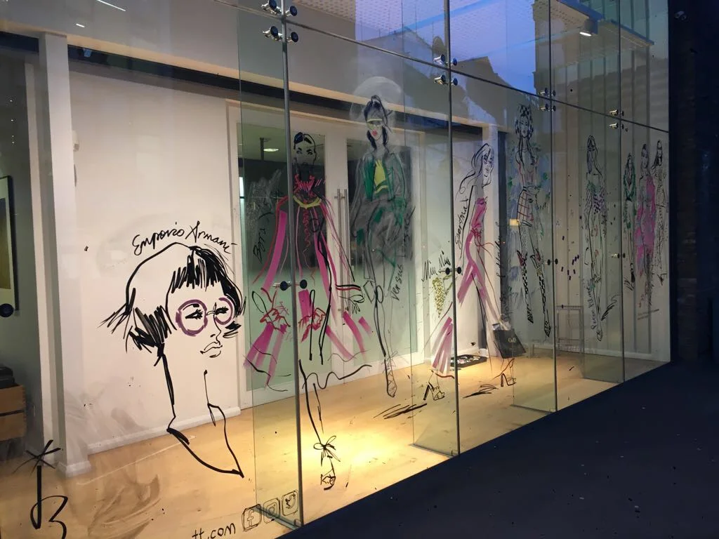 Jacqueline illustrates The Arch window for GP Studio for London Fashion Week