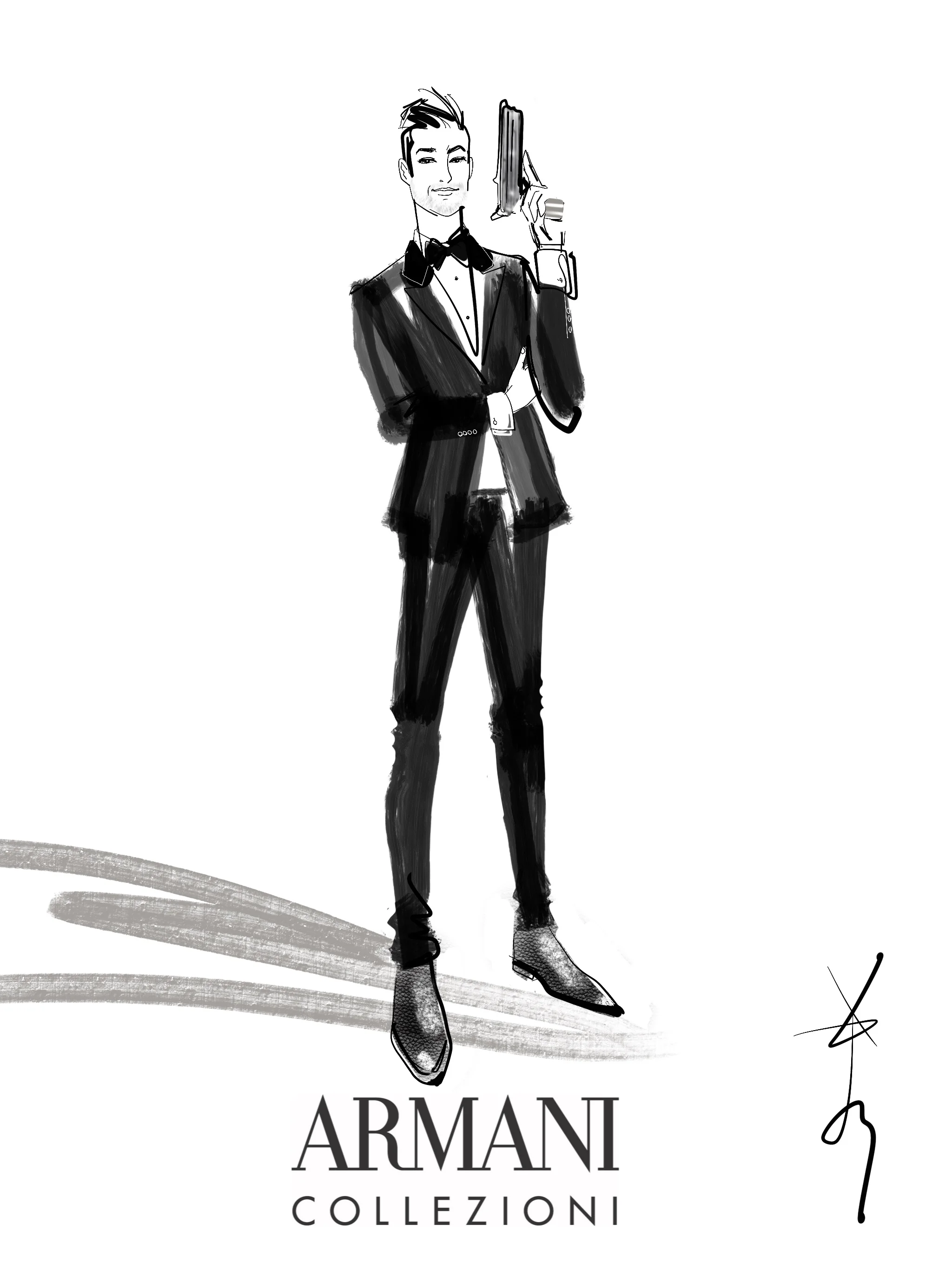An evening of menswear digital illustrations for Armani Collezioni in Selfdridge’s, London