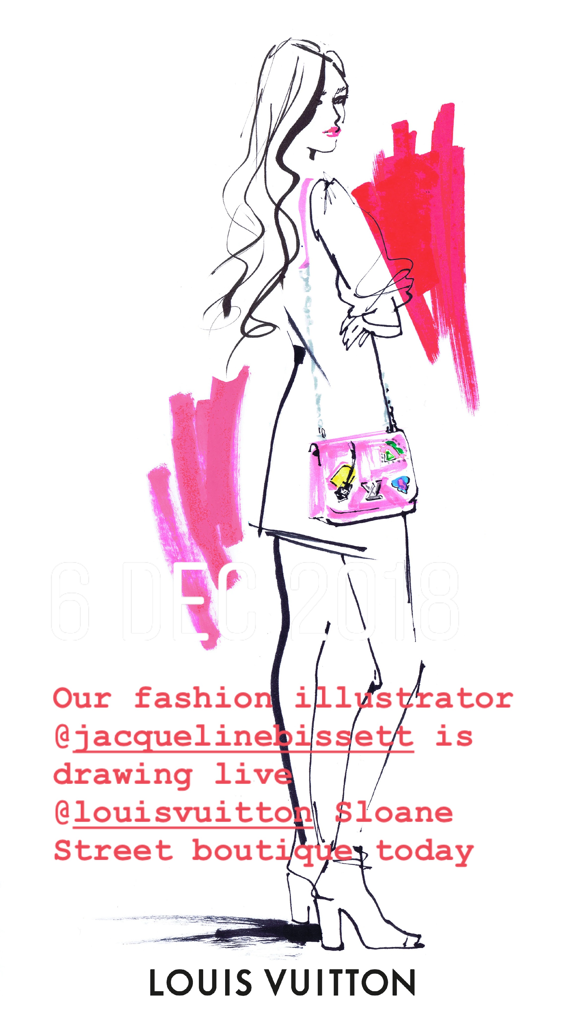 Jacqueline illustrates at FOUR Louis Vuitton Pre Xmas Cocktail