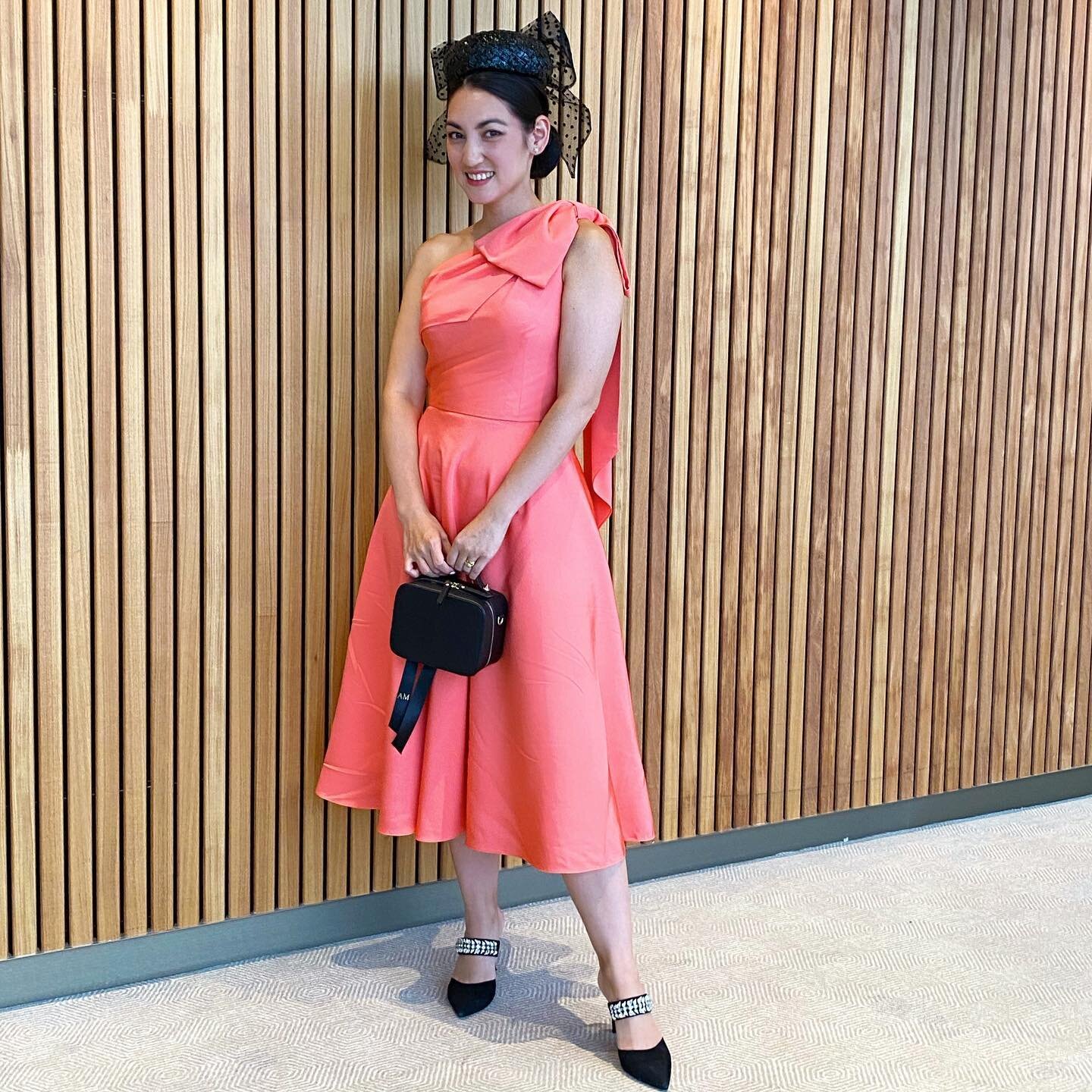 All dressed up for Black Caviar at Flemington today 🧡🖤🧡 Dress and hat made by me