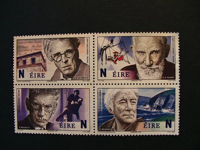 Irish Nobel Prize Laureates: Yeats, Shaw, Beckett and Heaney feature on this postage stamp. Oscar Wilde and fellow Dubliner, the great James Joyce, are also world-famous from a country renowned for its writers. Many people also say that the best and clearest English is spoken in Ireland.