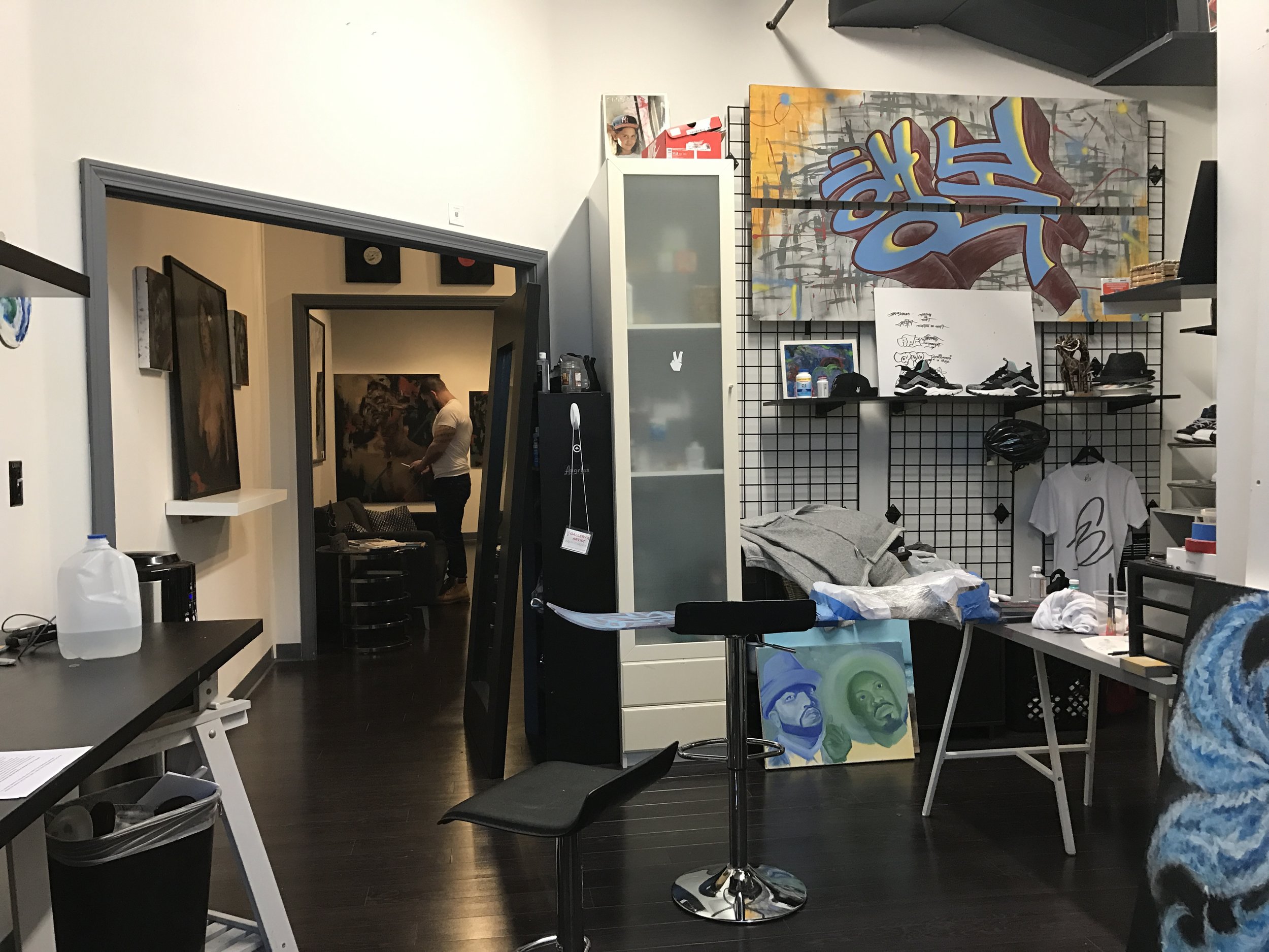  Considering Hair &amp; Makeup station on the left wall, just through the archway.&nbsp; 