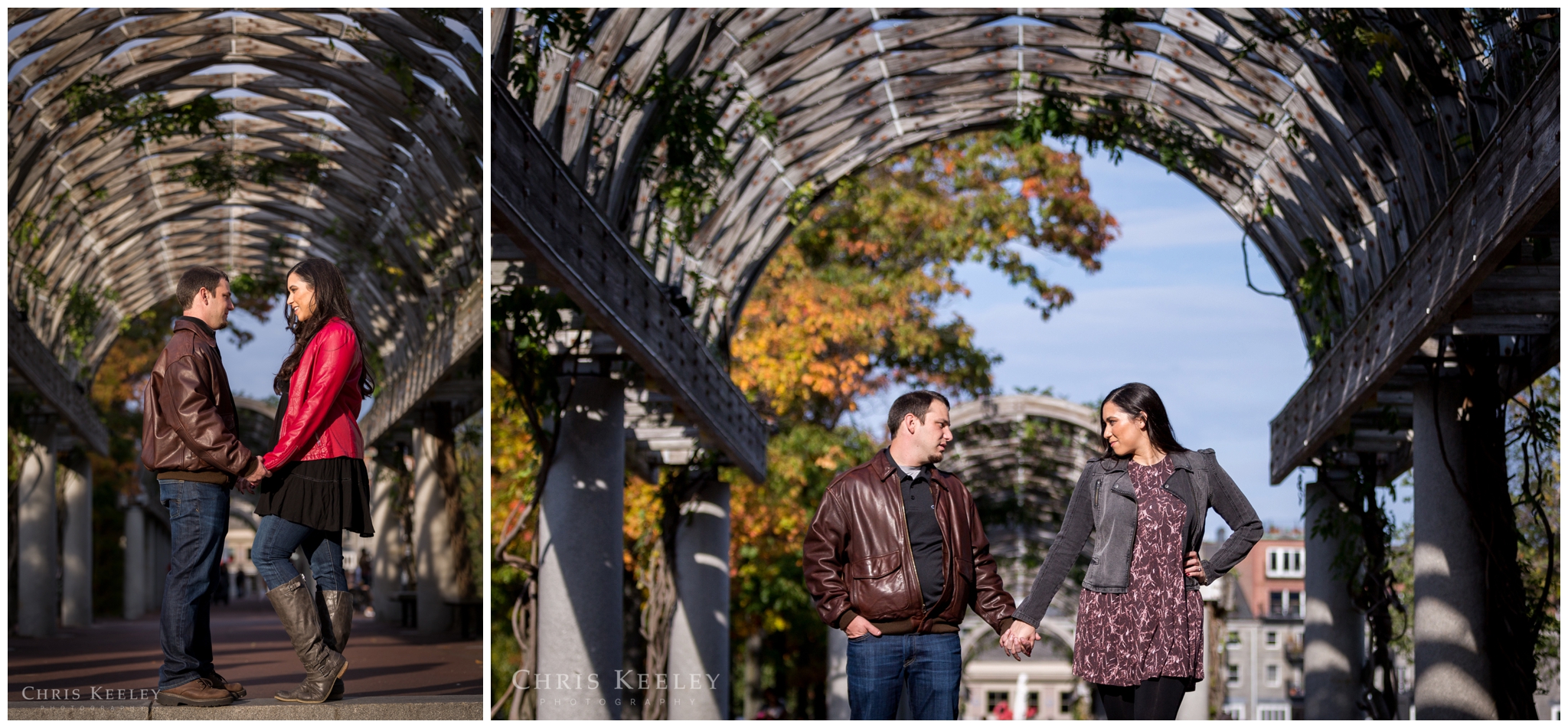 The archway at Christopher Columbus Park in Boston offers a great backdrop for your engagement pictures, and anyone who knows Boston will recognize this iconic setting.