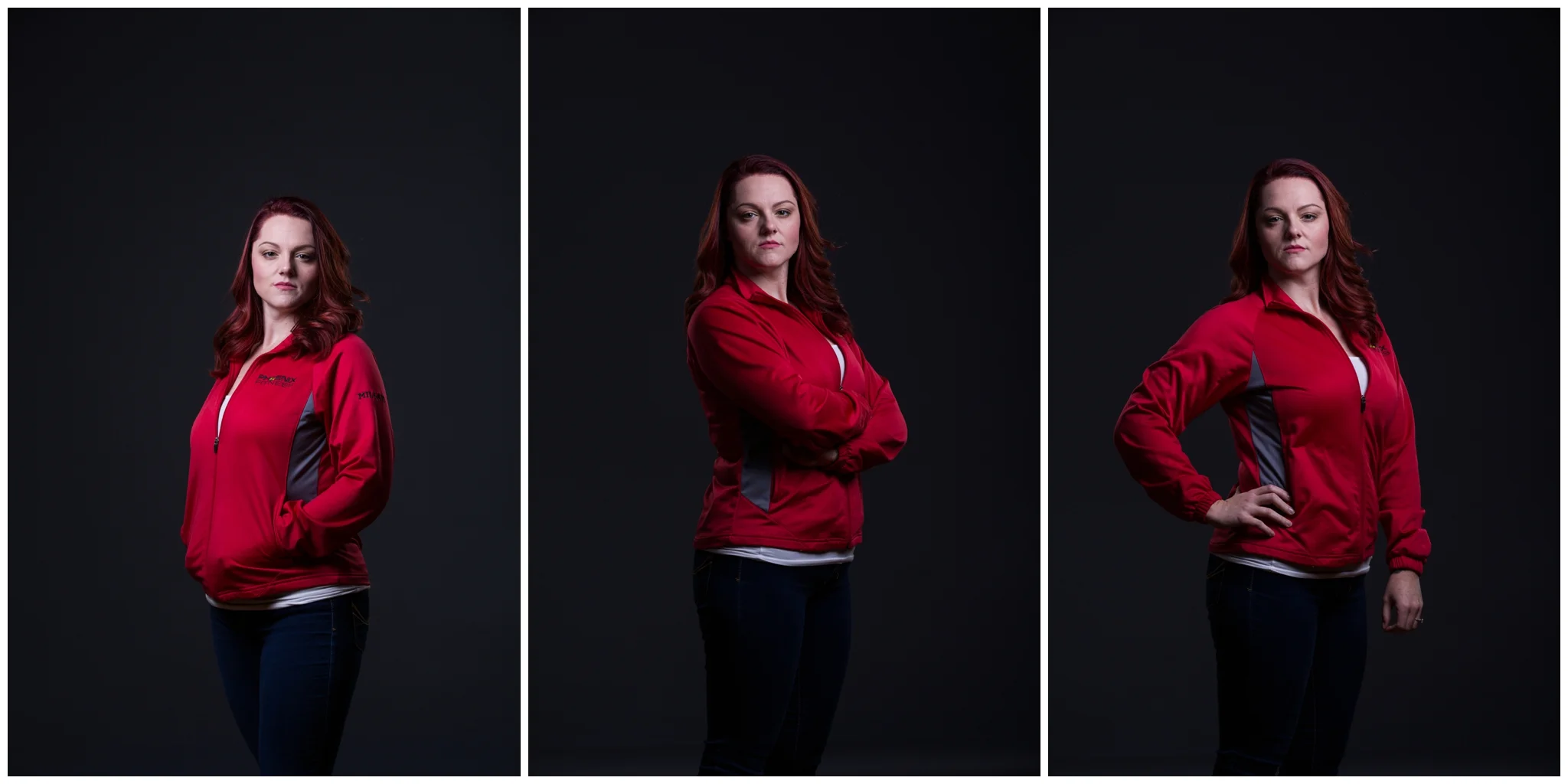Multiple poses provides variety for when I bring each individual into Photoshop and put people next to each other. I chose Dani's pose on the right, but they all looked pretty badass.