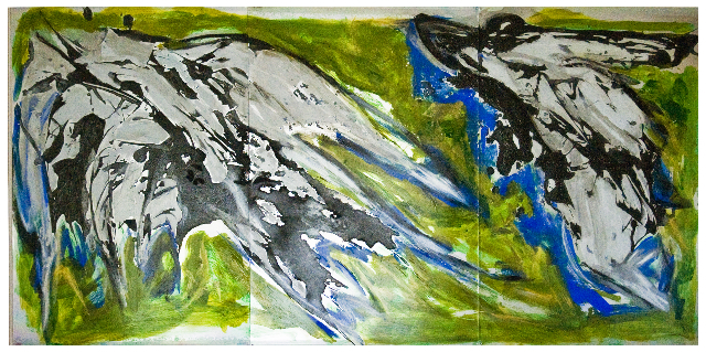 Together mixed media on metal 9 0X19 0m