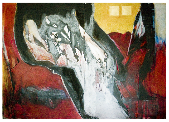 Towards the ground mixed media on metal 9 0X14 0m