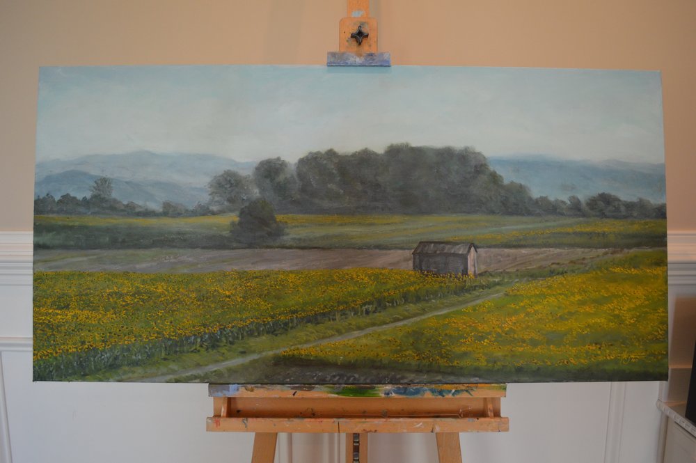 Daughter and Son Flowers Original oil on gallery wrapped canvas,, 24" x 48" Available. $1450.