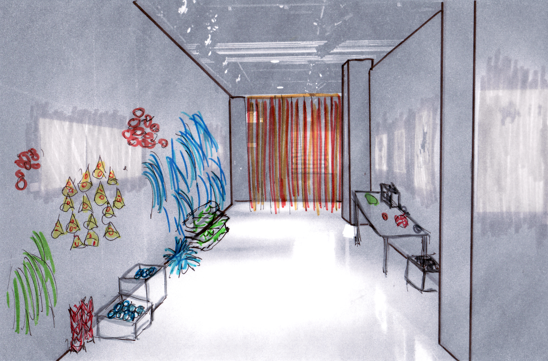 Espace laboratoire : esquisse préparatoire pour l'exposition à la Maison de la culture Ahuntsic à l'automne 2017