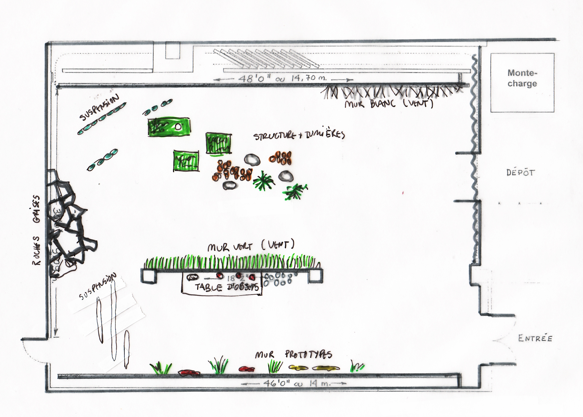 Plan préparatoire pour l'exposition à la Maison de la culture Ahuntsic à l'automne 2017