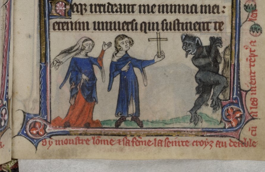 the Virgin Mary giving an adorable monster the what-for