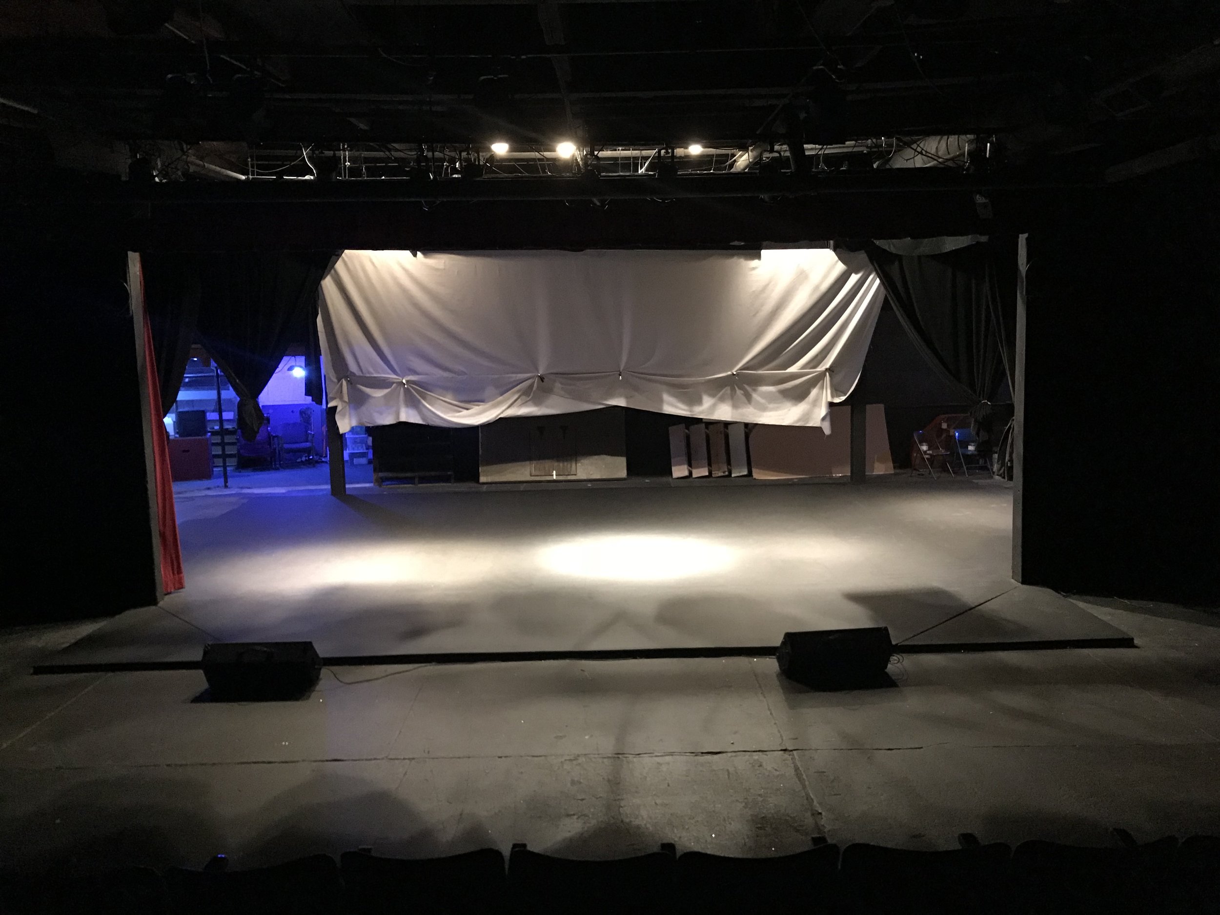 The stage of Newnan Theatre Company, once again painted black.