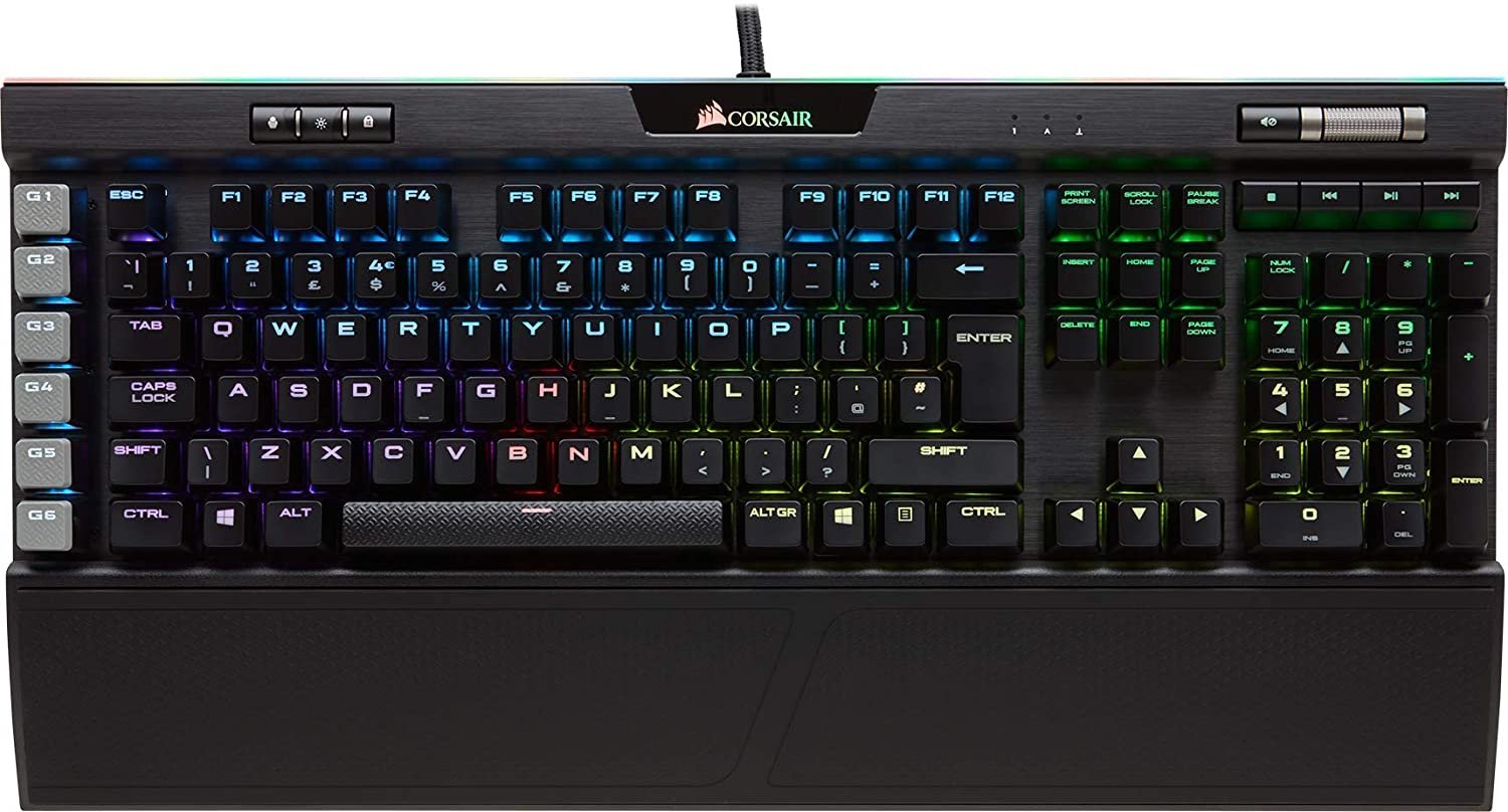 Corsair K95 Platinum RGB Mechanical Gaming Keyboard (Cherry MX Brown Switches, Per Key Multicolour RGB Backlighting, Dual-Sided Soft Touch Wrist Rest, UK Layout)